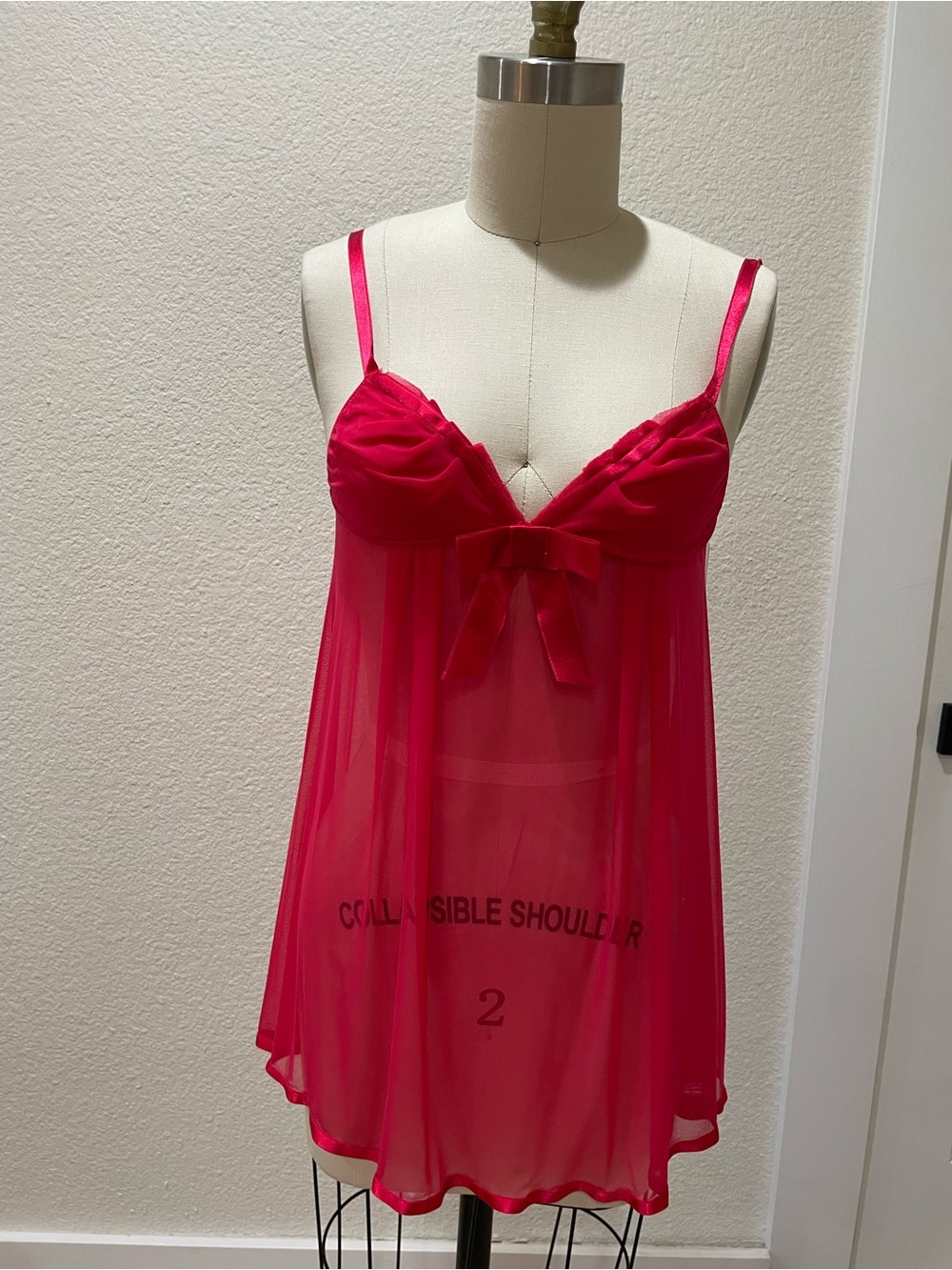 Victoria's Secret Hot Pink Sheer Babydoll Chemise with Bow